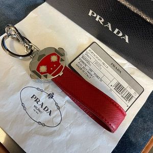 Red Prada Saffiano Leather Keychain